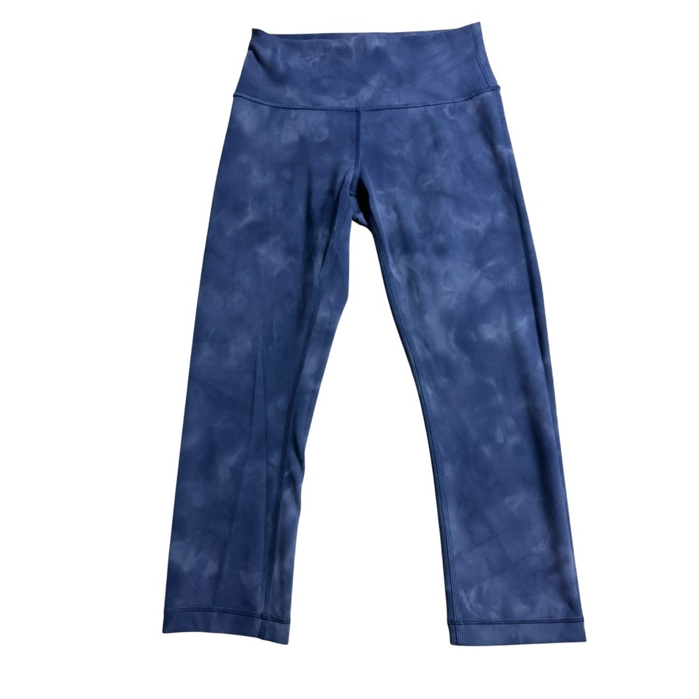 Lululemon High Rise Crop Leggings Blue Cloud Wash Tie Dye Yoga Pants 21 Inseam